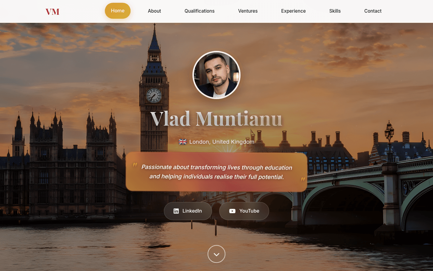 Vlad Muntianu personal website with London skyline and Big Ben
